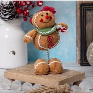 Gingerbread Woman Festive Red Bow Springy - NWT